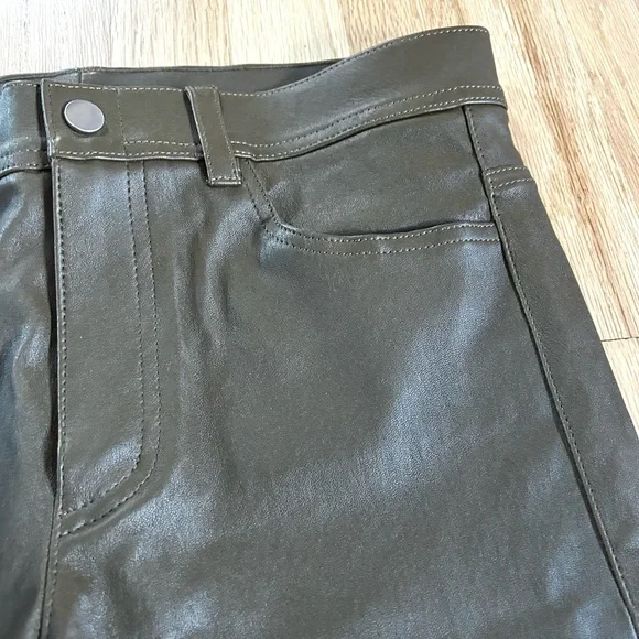 HELMUT LANG lamb leather pants ankle zip slim fit olive green size 6